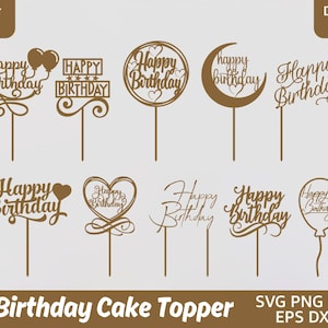 Happy Birthday Cake Toppers SVG | Laser Cut Cake Topper Files | Circle Wreath Frame | Glowforge Digital Download