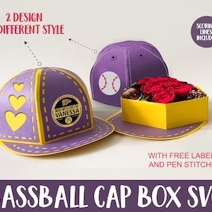 Plantilla SVG de caja de gorra de béisbol, caja de regalo svg, caja de gorra de béisbol SVG, caja de regalo SVG, archivos de corte Cricut, archivos de corte Silhouette, caja de regalo svg