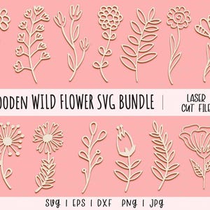 Wildblumen SVG-Bundle, Wildblumen SVG-Bundle, Floral SVG, Wildblumen Laser Cut-Dateien, Wildblumen Vorlage, Glowforge Platine