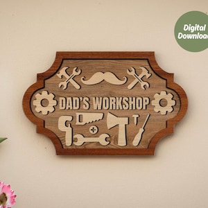 Atelier de papa découpé au laser SVG, mur de l'atelier de papa signe SVG, cadeau fête des pères SVG, boîte à outils svg