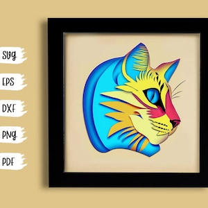 3D Cute Cat Shadow Box Templates, SVG for Cardstock, 3D Boho Cat Design, Pet Memorial Box, Compatible with Cricut and Silhouette