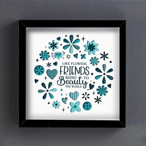 3D FRIENDS SVG, Wielowarstwowy prezent dla przyjaciół Dxf, Cricut Shadow Box SVG, Prezent dla Papercut, Shadowbox svg - dla cricut - dla sylwetki