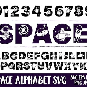 Alfabeto Espacial SVG, Números SVG, Letra Espacial Svg, Nave Espacial, Astronauta, Sistema Solar, Planeta, Fonte de Aniversário, PNG, Fonte Svg, Alienígena, Cricut