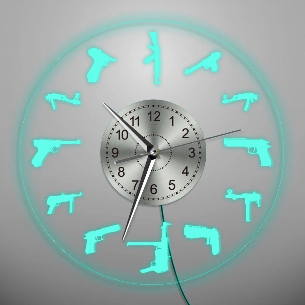 Guns Neon LED light wall Clock American firearm Wall Clock Etsy