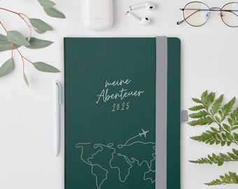 Personalizable notebook A5 blue-green, artificial leather with pen loop, bookmark and elastic band, dotted, can be designed in the designer