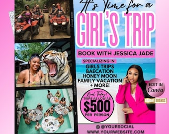 Travel Agent Flyer, Girls Trip Travel Agent Flyer Template, Book a Vacation Flyer (Digital Download)