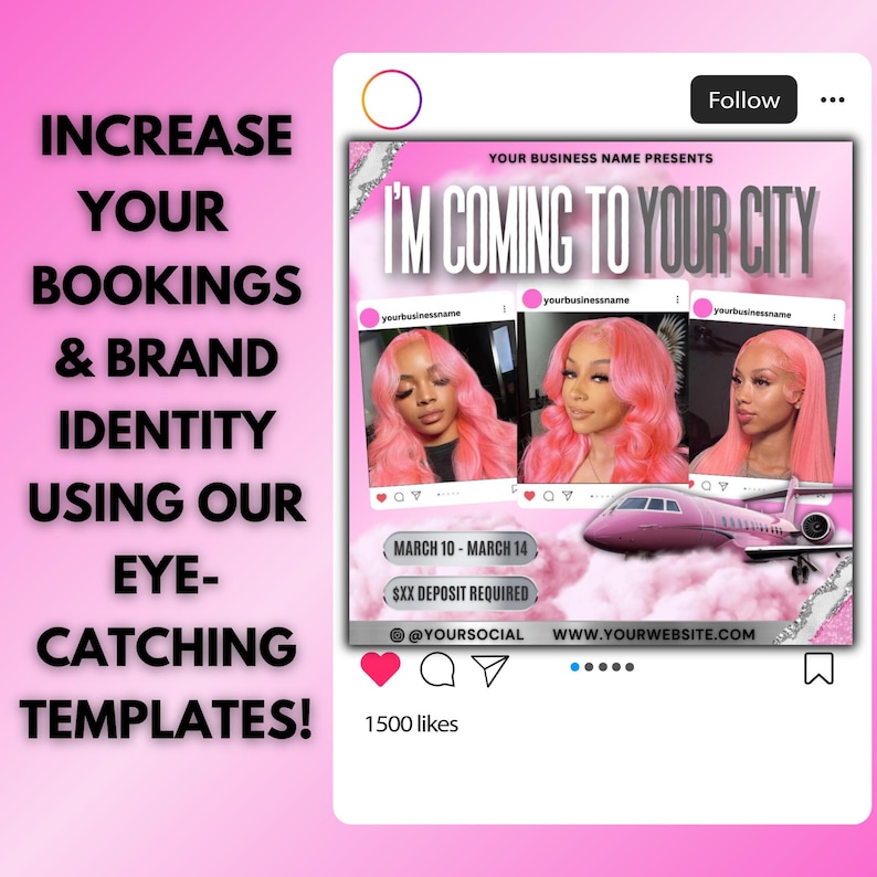 Traveling Makeup Artist Flyer, Traveling Hairstylist, Traveling Lash Tech Flyer, Im Coming to Your City Promo Flyer (Digital Download) image 6