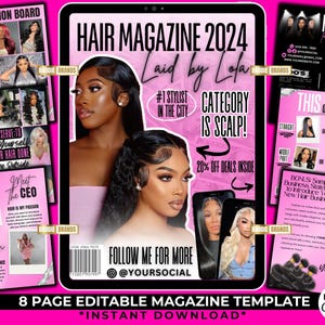 Hair Magazine Template | 90s style magazine template, Hair stylist Magazine, Wig Magazine Template, Lash Nail Makeup Braid Magazine Catalog