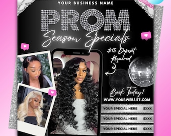 Prom Booking Flyer, Prom Hair Flyer, Prom Season Nails Lashes Makeup MUA Flyer Braids, Prom Special Flyer, Prom Makeup Flyer, Book Now Flyer