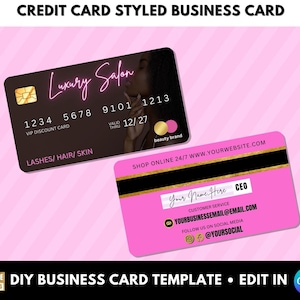 Business Card Credit Card Template, Credit Card Loyalty Card, Pink Pvc business cards, Hair, Lash, Nail, Makeup, Braids, Fashion, Wig, Wax