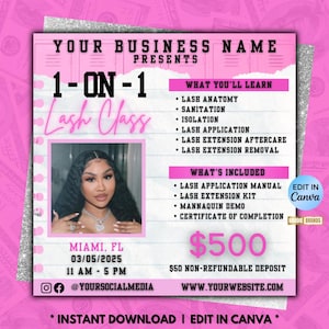 Lash class flyer, 1 on 1 Lash Class Flyer, Lash Extensions class, Lash mapping, Master class flyer, Lash Flyer, Lash Tech Course