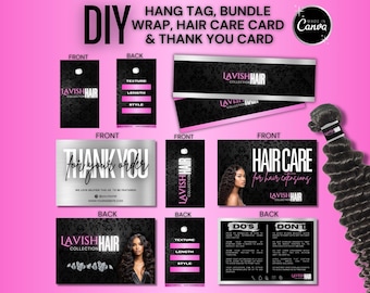DIY Hair Bundle Branding Kit: Bundle Wrap, Hang Tag, Thank You Card, Hair Bundles Tags (Digital Download)