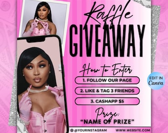 Giveaway Flyer Vorlage, Raffle Flyer, Instagram Giveaway Flyer, Instagram Raffle, Haare, Lash, Nagel, Braid, Perücke, Fashion Kleidung Flyer