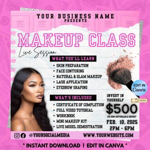 Makeup class flyer template, Makeup Masterclass, Makeup Course Flyer, Makeup Training, Master class flyer, Beauty Class Flyer, Makeup Artist