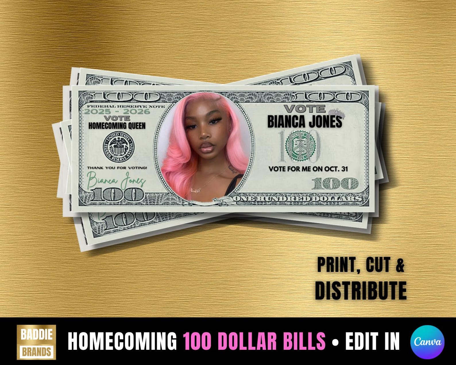Custom Note Bill Personalized Dollar Bill Template, Homecoming Party Money (digital ...
