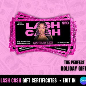 Gift Certificate Template, Lash Cash Gift Certificate Template, Lash Gift Voucher Template, Cash Certificate, Lash flyer, Lash rewards card