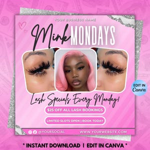 Mall för fransreklamblad, vårfransbokningsreklamblad, Mink Mondays special (digital nedladdning)