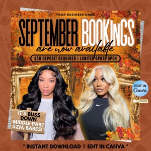 September Booking Flyer, Fall Booking Flyer, September Hair flyer, Lash flyer, Nails flyer, Braid,, Makeup, Locs, Wigs, Autumn Template