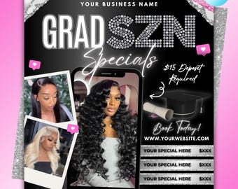 Graduation Hair Specials Flyer, Lash, Nail, Braids (Digital File)
