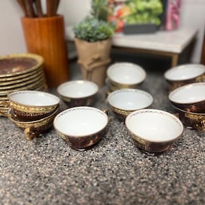 Vintage Friedrich Simon Carlsbad Czechoslovakia Fine Porcelain Demitasse Tea Set of 12 Cups An Saucers FSC Carlsbad Fine Porcelain Gold