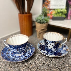 Russian Lomonosov imperial Cobalt Blue Porcelain Tea Cup and Saucer Set of Two Fine China Tea Set Russian Teacups Vintage Teacups and Saucer