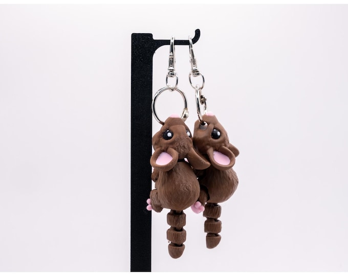 Featured listing image: Cute Articulated Keyring Mouse flexi stress relief calming sensory creature, desk toy fun stocking filler made with care  in the uk