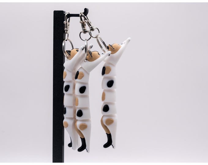 Featured listing image: Cute Keyring Calico articulated Flexi Cat stress relief calming sensory creature, desk toy stocking filler made with care  in the uk