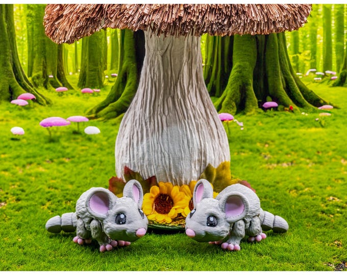 Featured listing image: Cute Articulated Mouse flexi stress relief calming sensory creature, desk toy fun cake topper made with care  in the uk