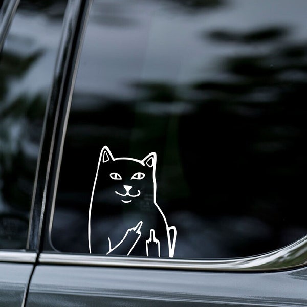 CAT middle finger, FUNNY,  Decal Sticker, Vinyl Sticker,   Car Window,  Car Bumper,  MacBook,  Water Bottle