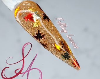 Falling Leaves Dip Powder Brown Orange Red Gold Jelly Leaves