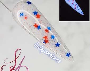 Independence Glow Dip Powder Red White Blue Stars