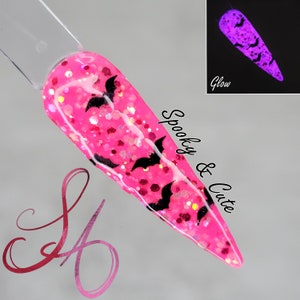 Spooky & Cute Dip Powder Neon Pink Bats Glow