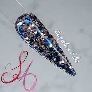Snoqualmie Falls Dip Powder Navy Blue and Rose Gold Glitter
