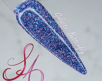 Galactic Butterfly Dip Powder Purple Blue Glitter