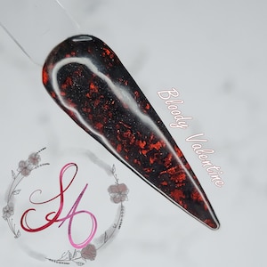 Bloody Valentine Dip Powder Black Red Foil