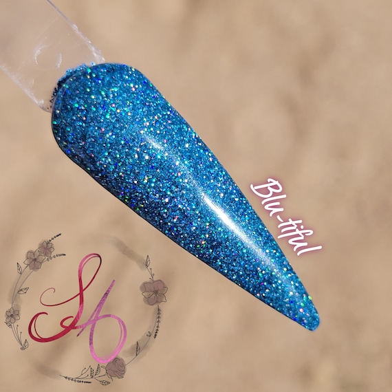 Blutiful Holographic Blue Glitter Dip Powder Etsy