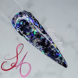 Glacier Peak Dip Powder Navy Blue Iridescent Clear Glitter