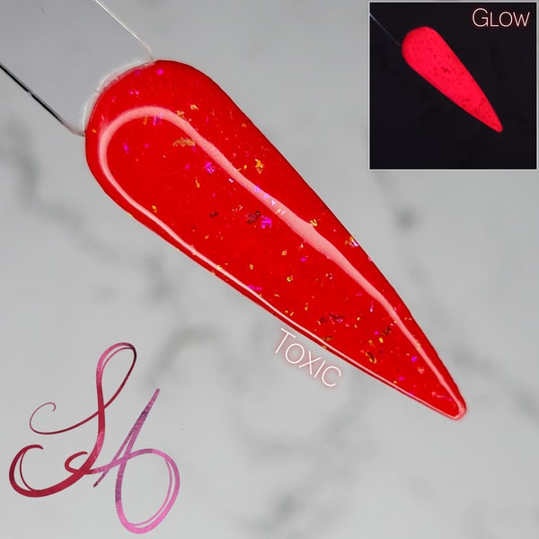 Toxic Neon Red Glow in the Dark Flakie Dip Powder