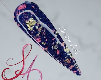 Crater Lake Dip Powder Dark Blue with Pink and Gold Foils