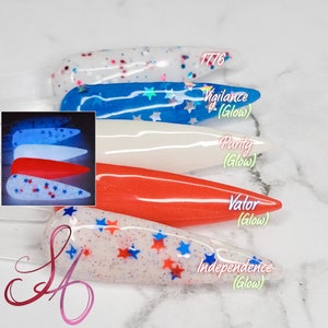 Stars and Stripes Dip Powder Collection 4th of July Red White Blue Glow