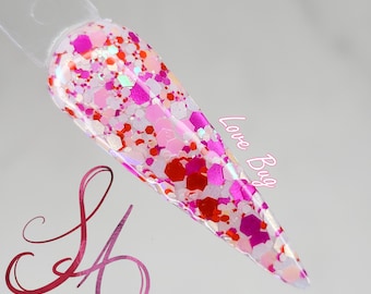 Love Bug Dip Powder Red Pink White Glitter