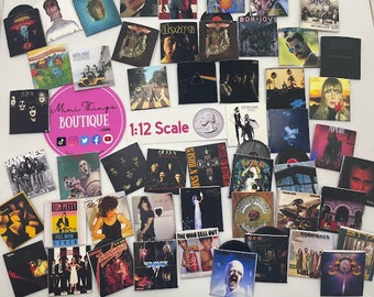 1:12 Scale Classic Rock Mini Record Albums with Pretend Record Inside (Each Sold Separately)
