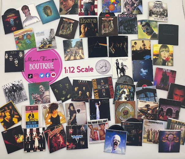 1:12 Scale Classic Rock 1 of 2 Mini Record Albums with Pretend Record Inside (Each Sold Separately)