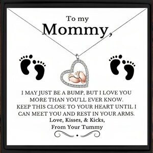 To My Mommy Baby Feet Heart 925 Silver Necklace Pregnancy Gift Mom to Be Baby Feet Baby Shower Gift, Expecting Mother Pregnancy Gift image 1