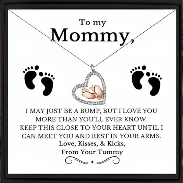 To My Mommy Baby Feet Heart 925 Silver Necklace Pregnancy Gift Mom to Be Baby Feet Baby Shower Gift, Expecting Mother Pregnancy Gift