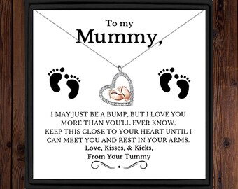 To My Mummy Baby Feet Heart 925 Silver Necklace Pregnancy Gift Mum to Be Baby Feet Baby Shower Gift, Expecting Mum Pregnancy Gift