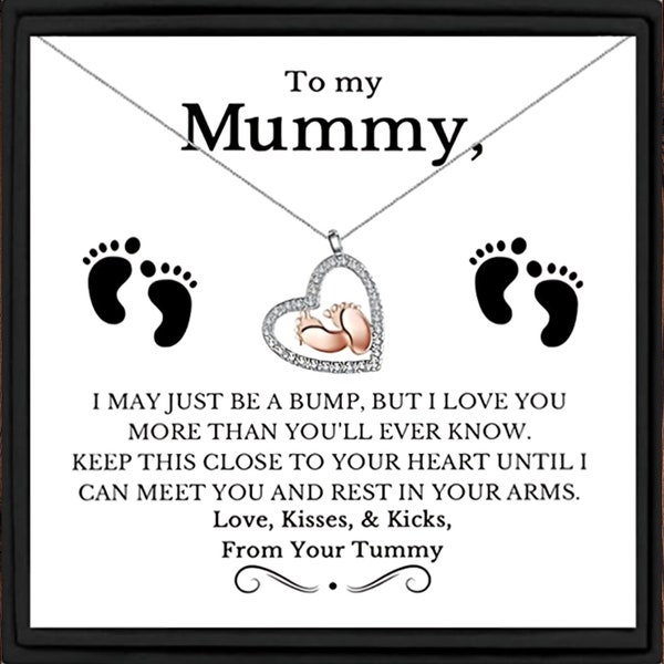 To My Mummy Baby Feet Heart 925 Silver Necklace Pregnancy Gift Mum to Be Baby Feet Baby Shower Gift, Expecting Mum Pregnancy Gift