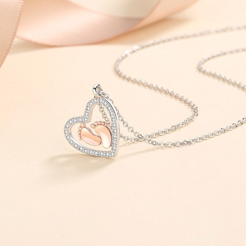 To My Mommy Baby Feet Heart 925 Silver Necklace Pregnancy Gift Mom to Be Baby Feet Baby Shower Gift, Expecting Mother Pregnancy Gift image 7