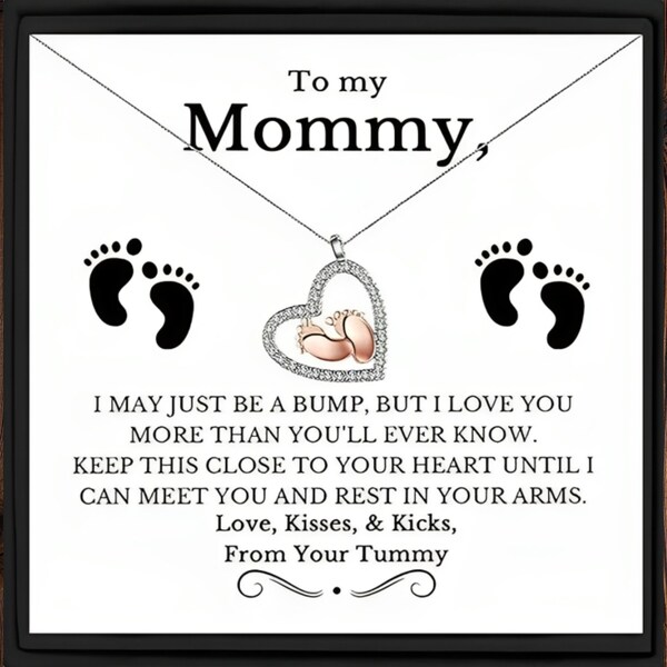 Mom To Be Gift To My Mommy Necklace New Mom Gift New Mommy Gift Pregnancy Gift Expecting Mother Gift Baby Feet Heart 925 Silver Necklace