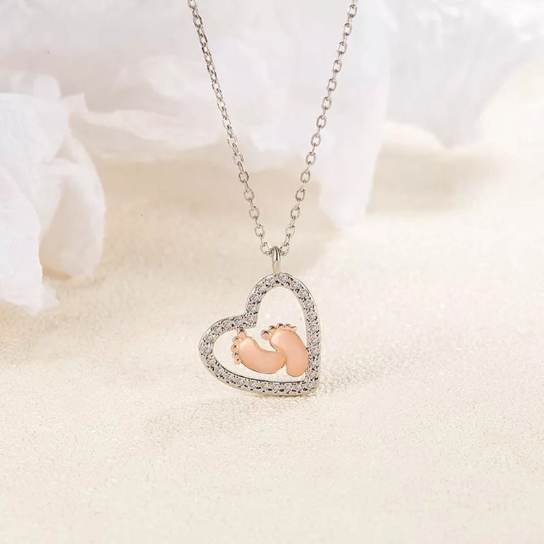 To My Mommy Baby Feet Heart 925 Silver Necklace Pregnancy Gift Mom to Be Baby Feet Baby Shower Gift, Expecting Mother Pregnancy Gift image 4